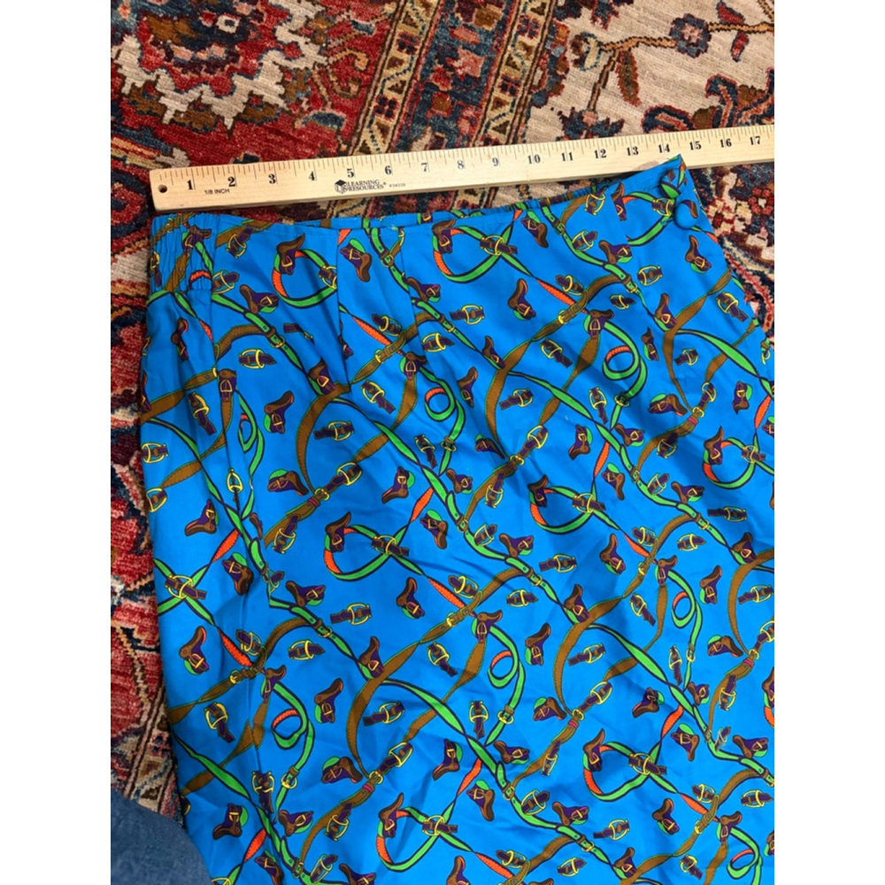 New Vintage USA Carriage Trade Blue Horse Equestrian Print Cotton Midi Skirt - Picture 5 of 7